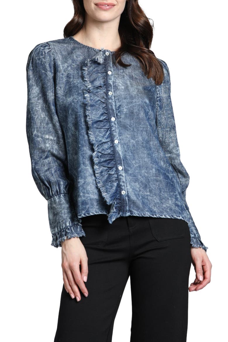 Moon Wash Balloon Sleeve Button-Up Shirt, Main, color, INDIGO