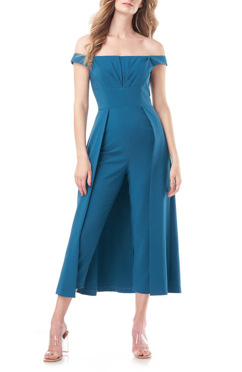 Kay Unger Bridget Midi Romper, Main, color, Teal