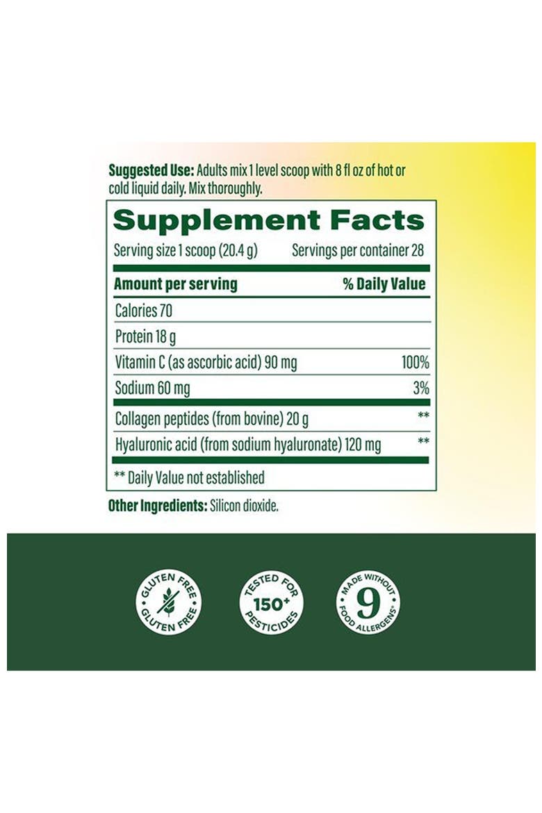 Collagen Peptides Powder with Hyaluronic Acid & Vitamin C, Grass-Fed Bovine, Unflavored, 20 oz, Alternate, color, None