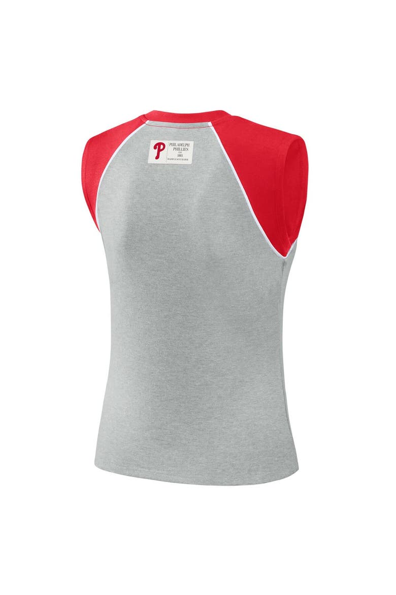 Women's WEAR by Erin Andrews  Heather Gray Philadelphia Phillies Cropped Raglan Tank Top, Alternate, color, Heather Gray