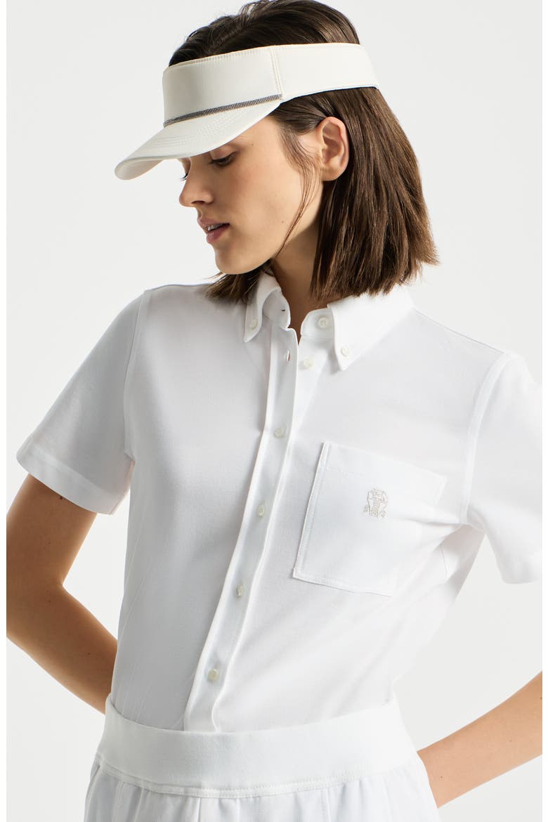 Stretch cotton piqué short sleeve shirt with logo, Alternate, color, White