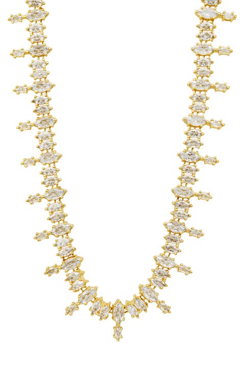 14k Gold Plated Cubic Zirconia Statement Necklace