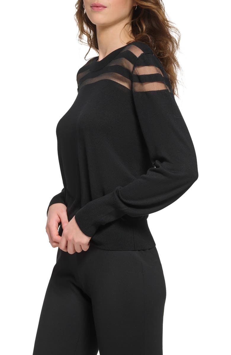 DKNY Sheer Mesh Yoke Turtleneck Sweater, Alternate, color, 