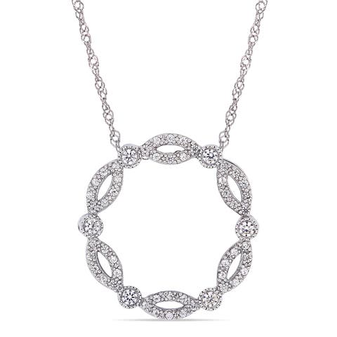 Created White Sapphire Twist Circle Necklace 10k