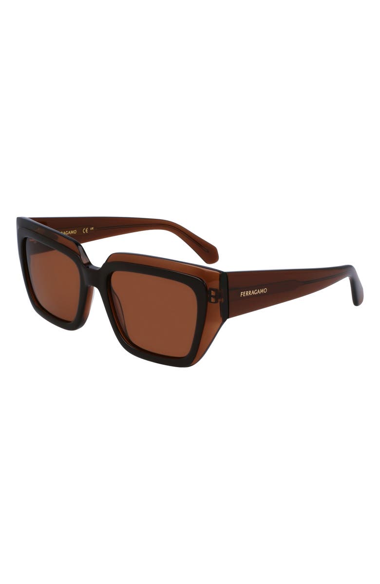 FERRAGAMO Classic Logo 55mm Square Sunglasses, Alternate, color, Trnsprnt Brown/Brn