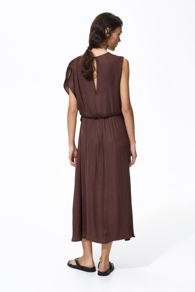 Draped Satin Dress, Alternate, color, Dark brown