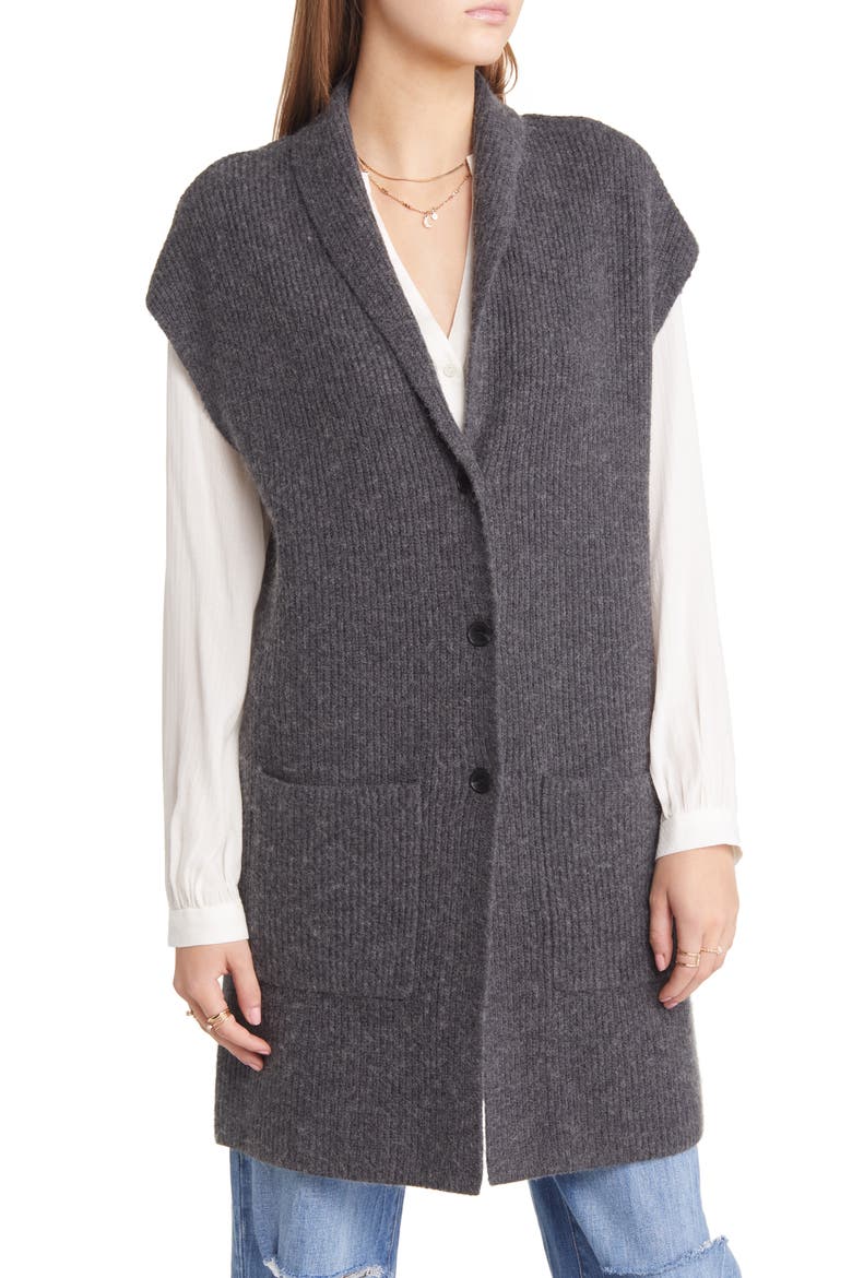 Long Ribbed Sleeveless Cardigan, Alternate, color, GREY DARK CHARCOAL HEATHER