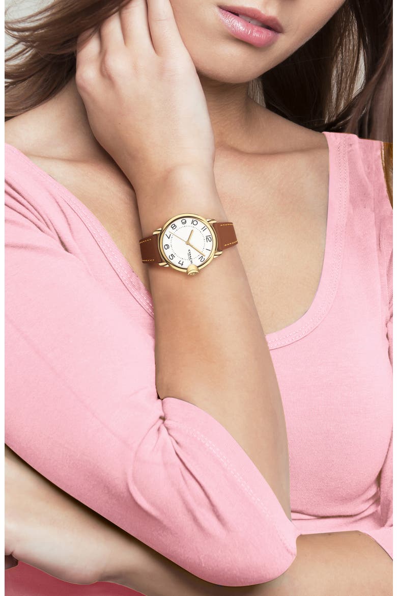 Arden Leather Strap Watch, 36mm, Alternate, color, WHITE