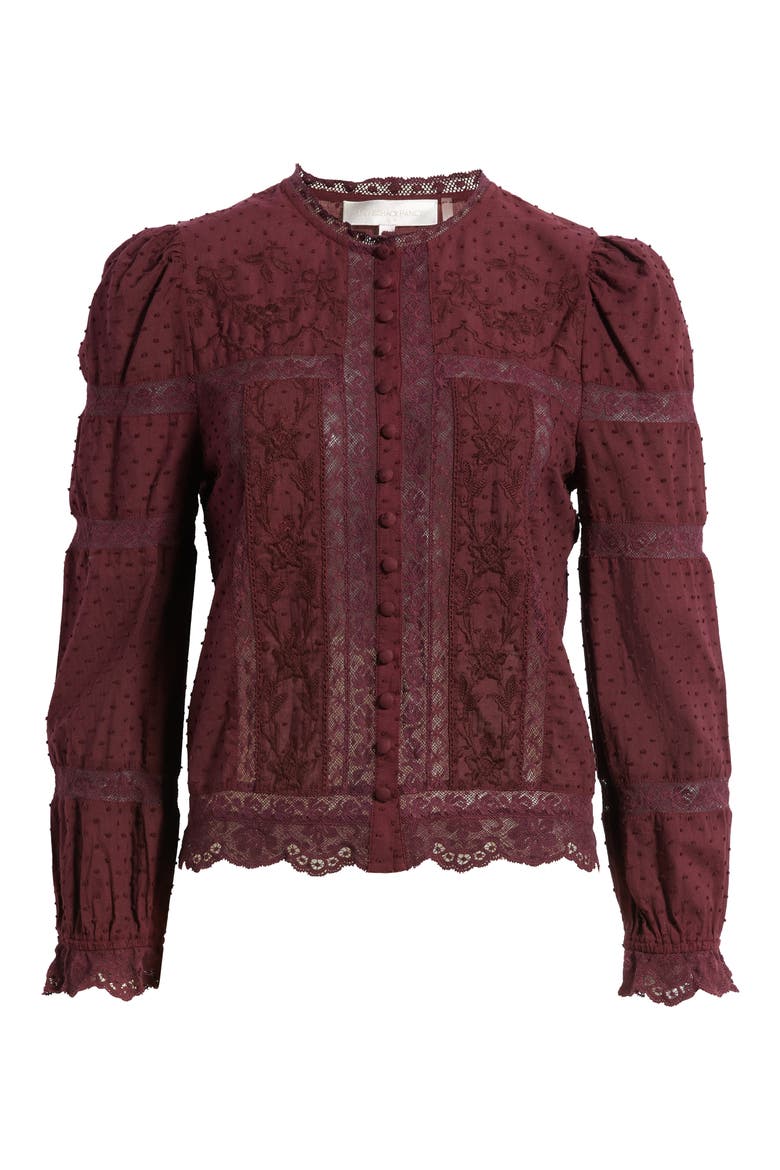 Casetta Lace Puff Shoulder Top, Alternate, color, FADED MERLOT