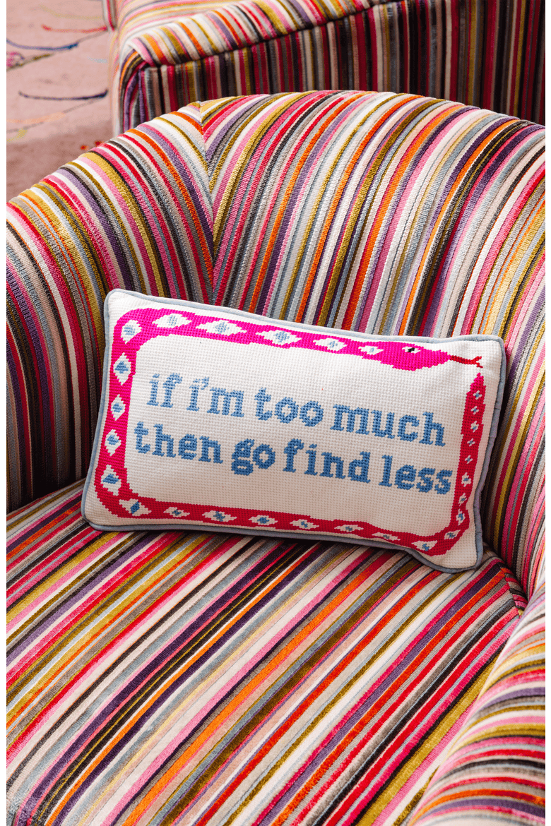 Go Find Less Needlepoint Pillow, Alternate, color, Blue