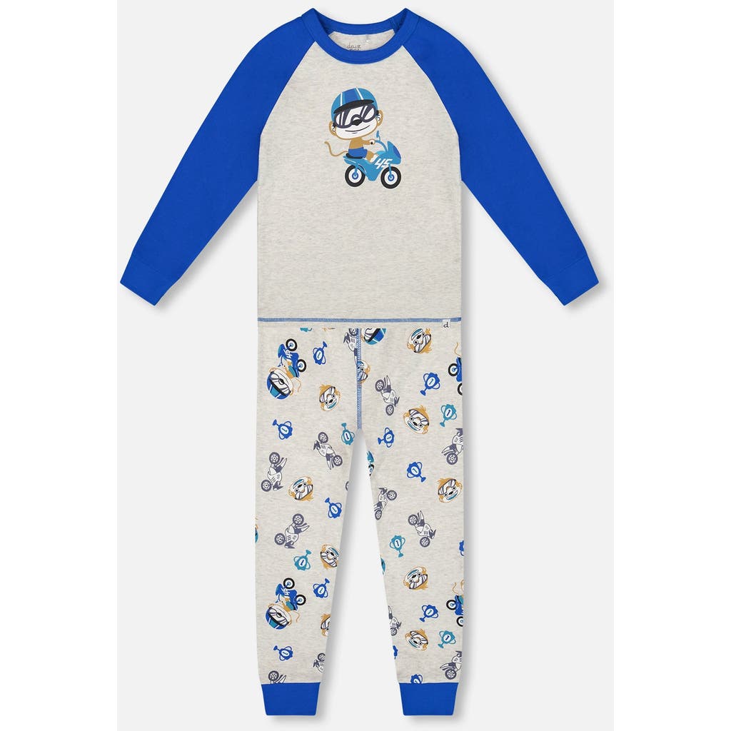 Deux Par Deux Two-piece Organic Cotton Pajama Set Monkey In Sand