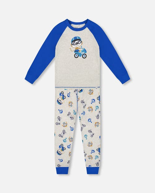 Deux Par Deux Two-piece Organic Cotton Pajama Set Monkey In White