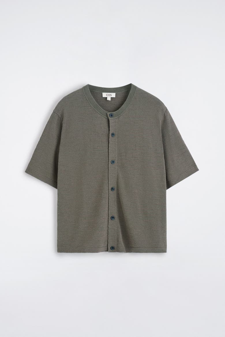 Bouclé-knit Short-sleeved Cardigan, Alternate, color, KHAKI MÉLANGE