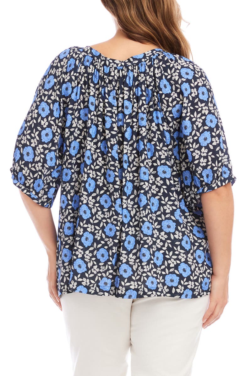 Karen Kane Floral Button-Up Peasant Top, Alternate, color, Blue Print