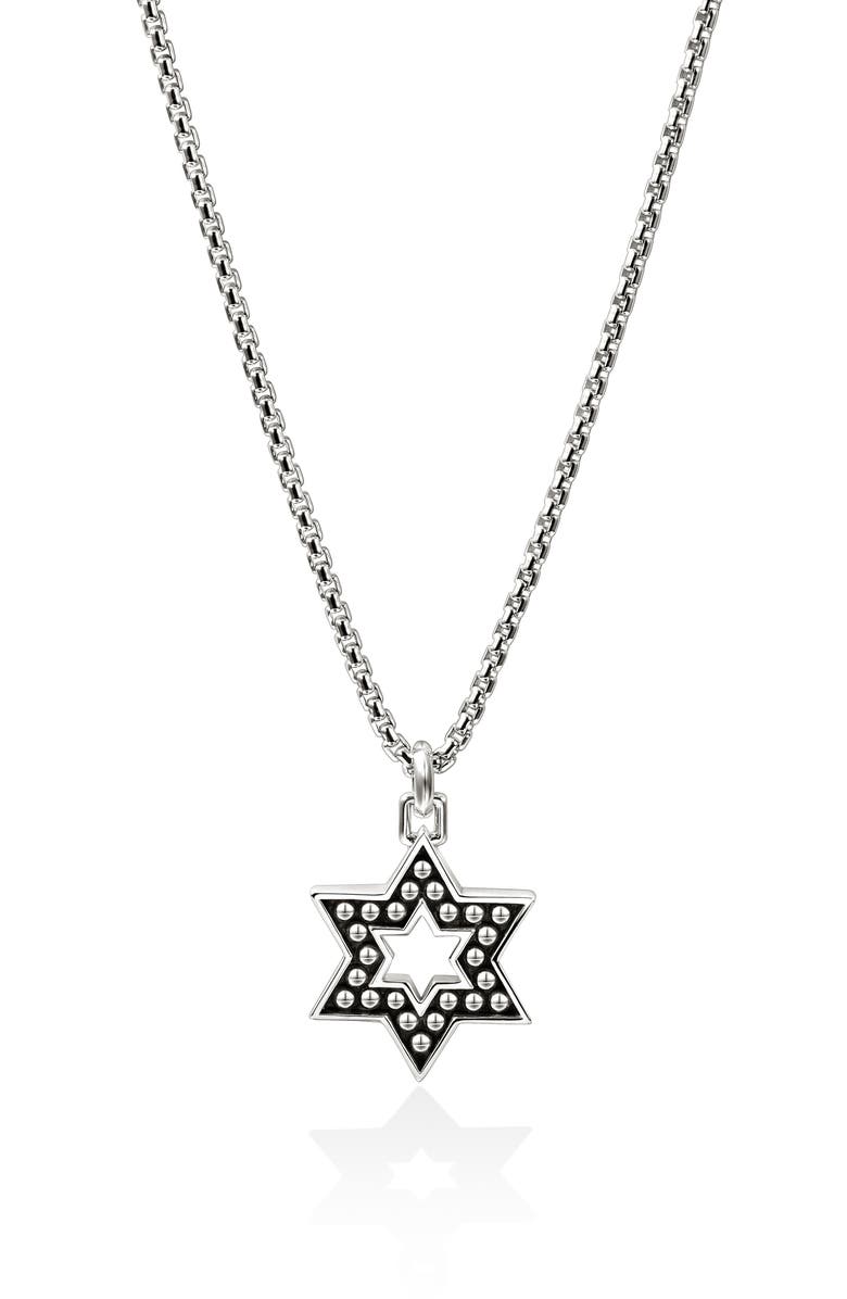John Hardy Nailhead Star of David Pendant Necklace, Main, color, Silver
