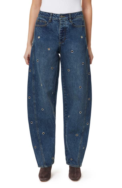 Evie High Waist Grommet Barrel Leg Jeans