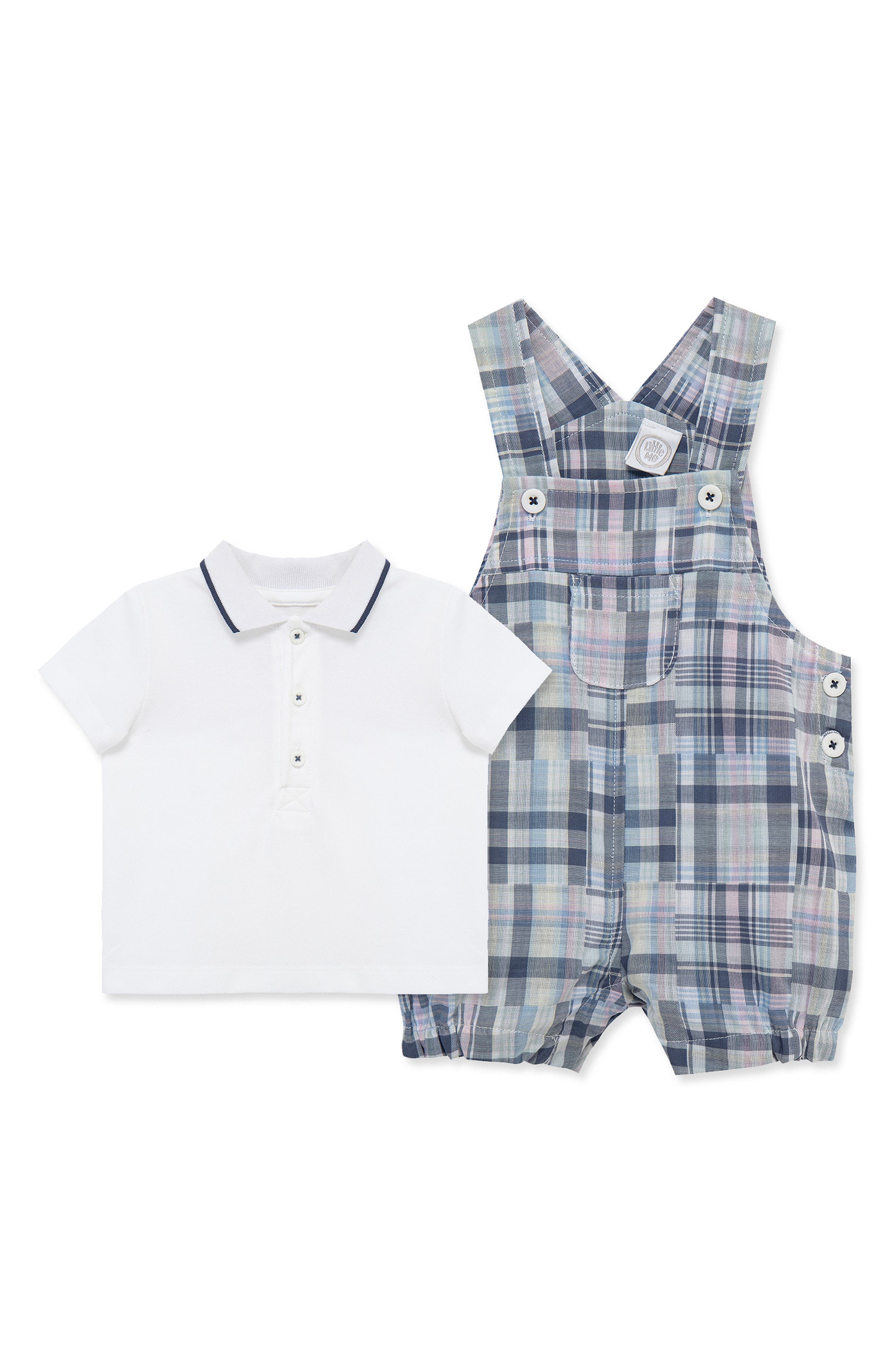 Little Me Polo & Madras Plaid Overalls