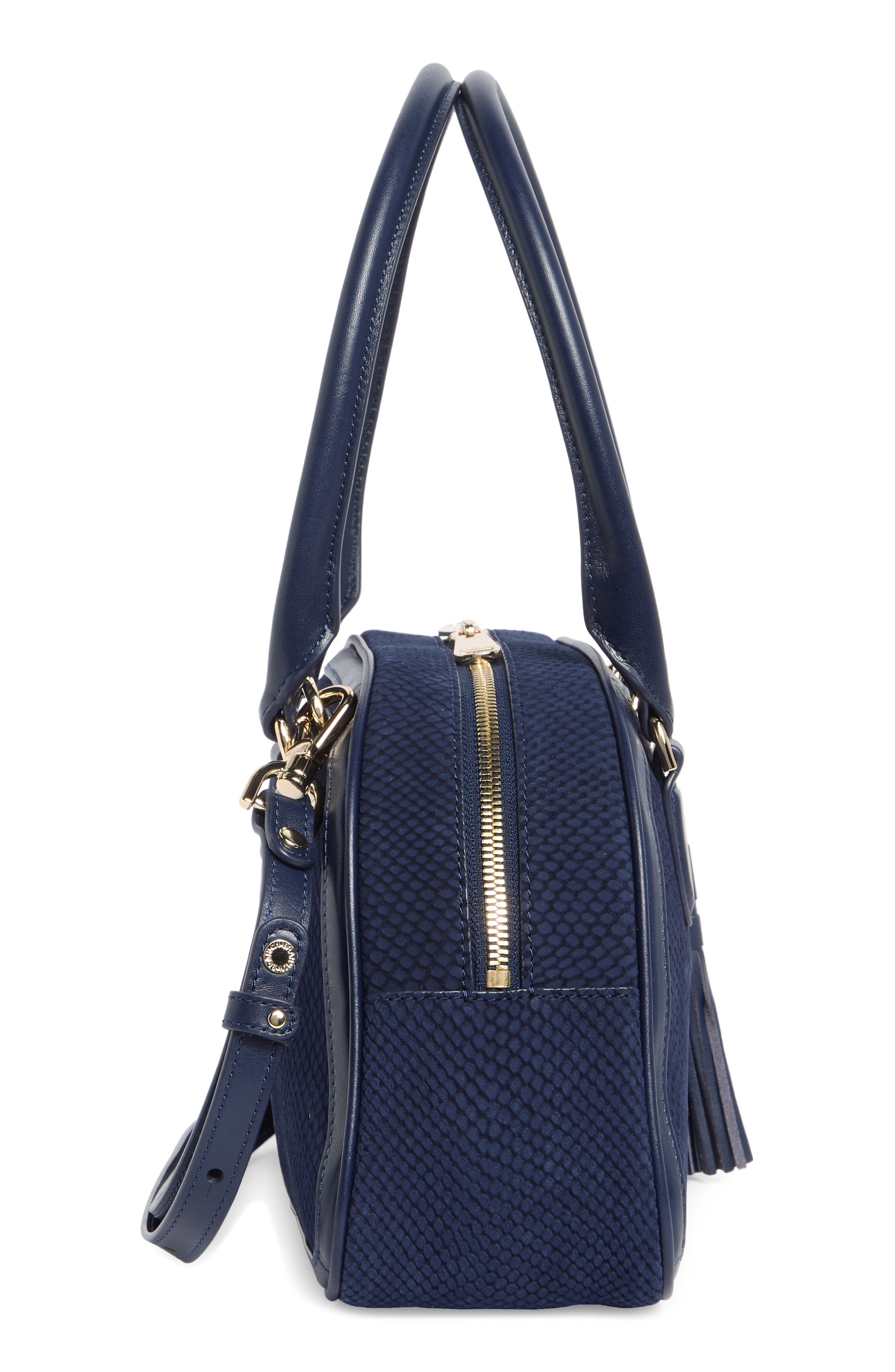 Angie Snakeskin Embossed Leather Satchel, Alternate, color, NAVY BELCANTO