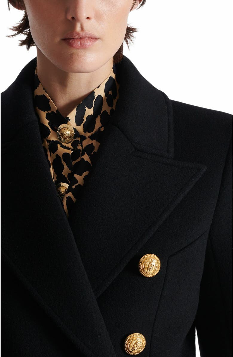 Balmain 10-Button Wool And Cashmere Coat, Alternate, color, Black