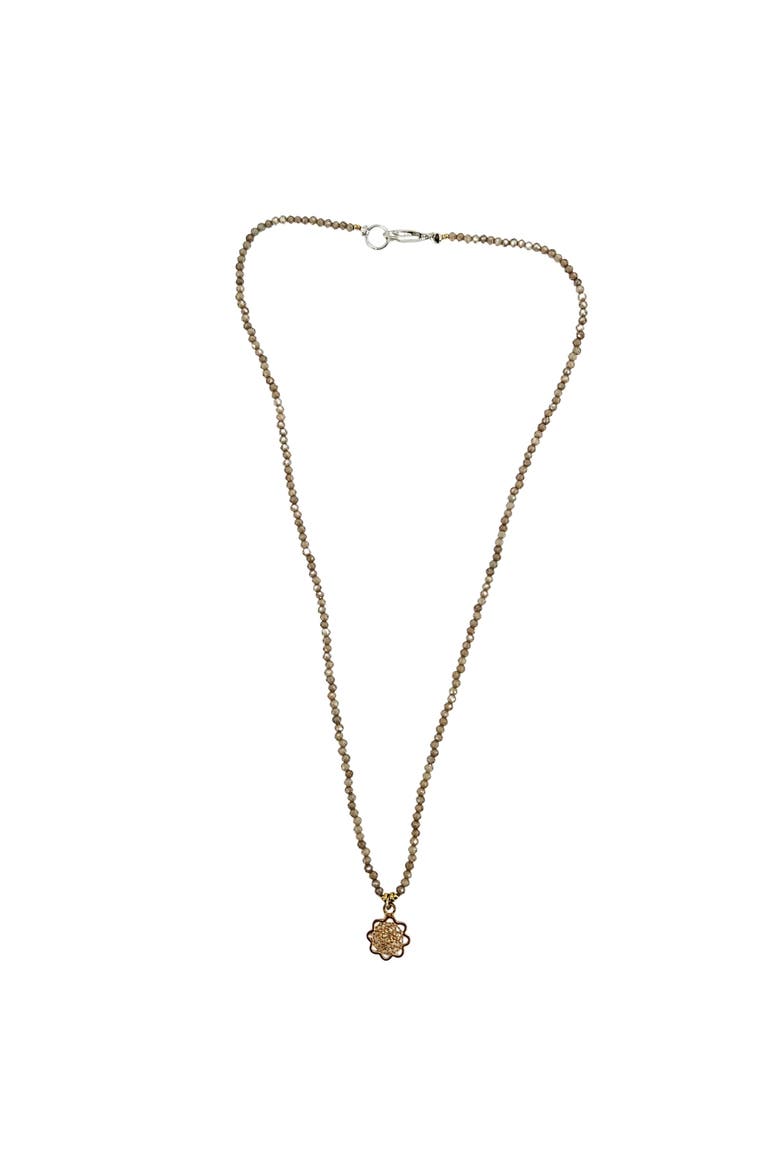Faceted Beaded Charm Necklace, Main, color, brown