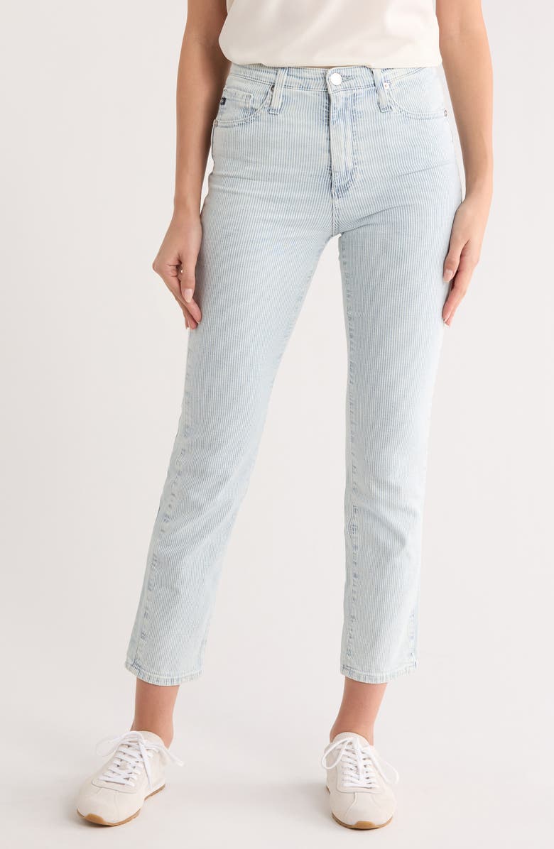 AG Isabelle Stripe High Waist Side Panel Ankle Skinny Jeans, Main, color, Sea Salt