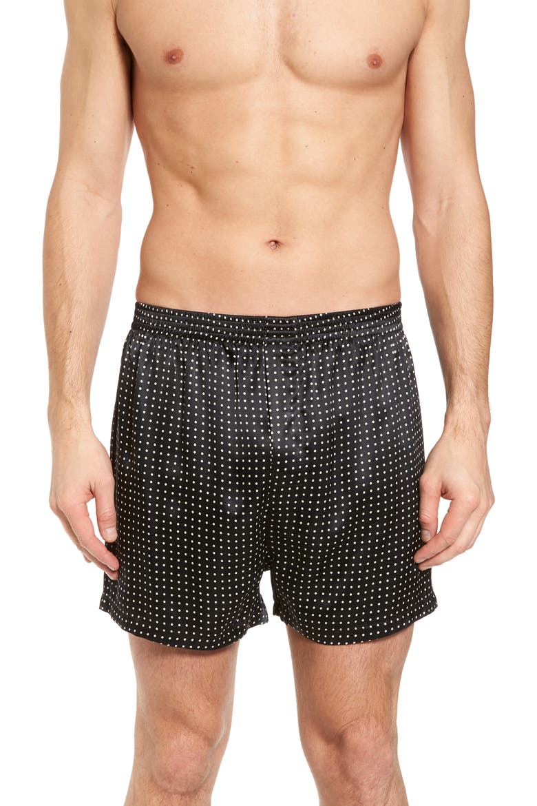 Dot Silk Boxers, Main, color, BLACK/ BLACK PIPING