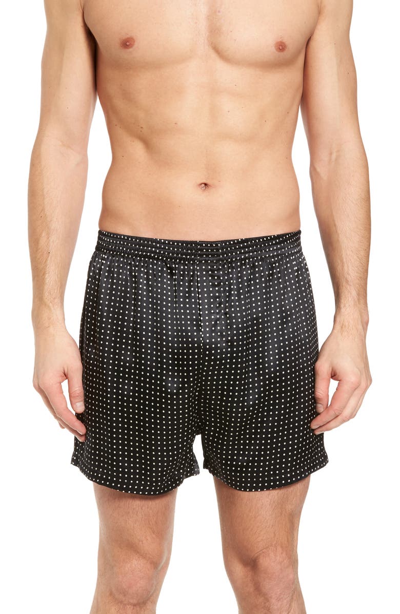 Majestic International Dot Silk Boxers, Main, color, Black/ Black Piping