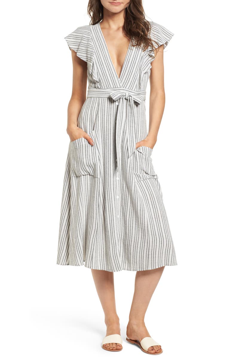 Lost + Wander Kika Tie Waist Midi Dress, Main, color,