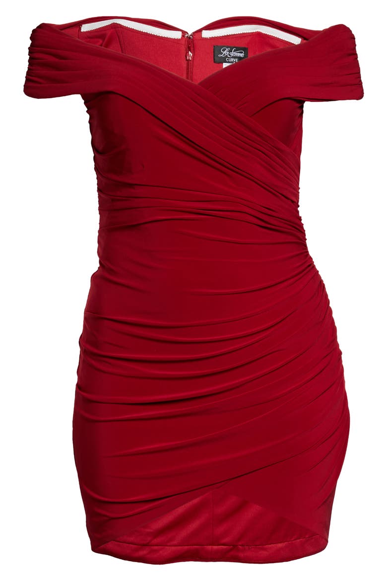 Off the Shoulder Jersey Ruched Sheath Minidress, Alternate, color, BURGUNDY