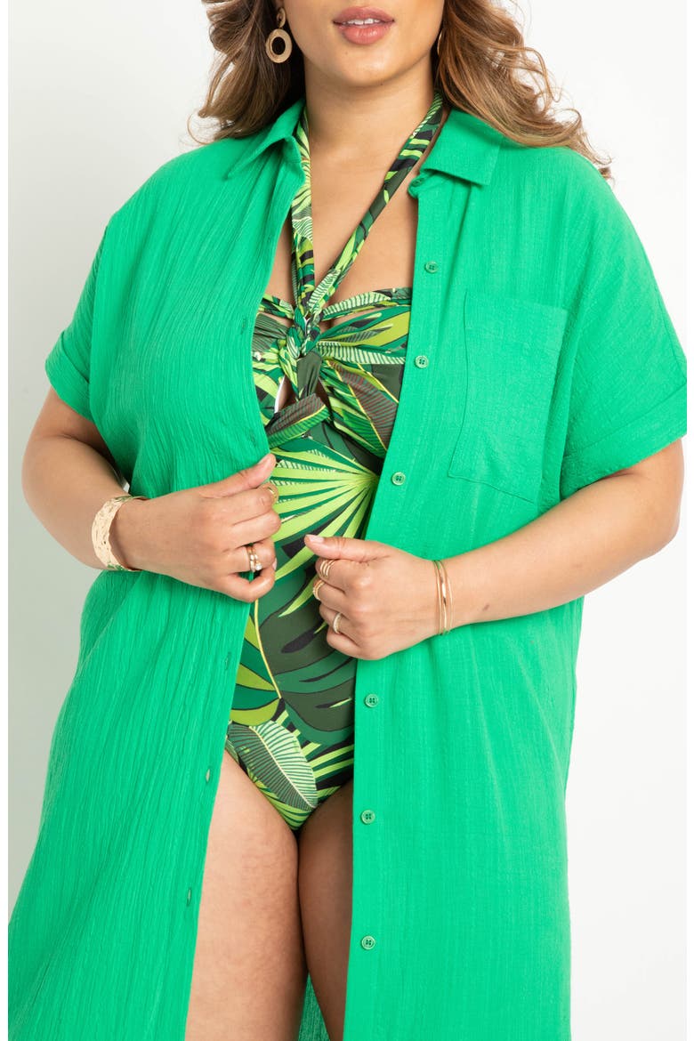 Cotton Maxi Shirtdress, Alternate, color, BRIGHT GREEN