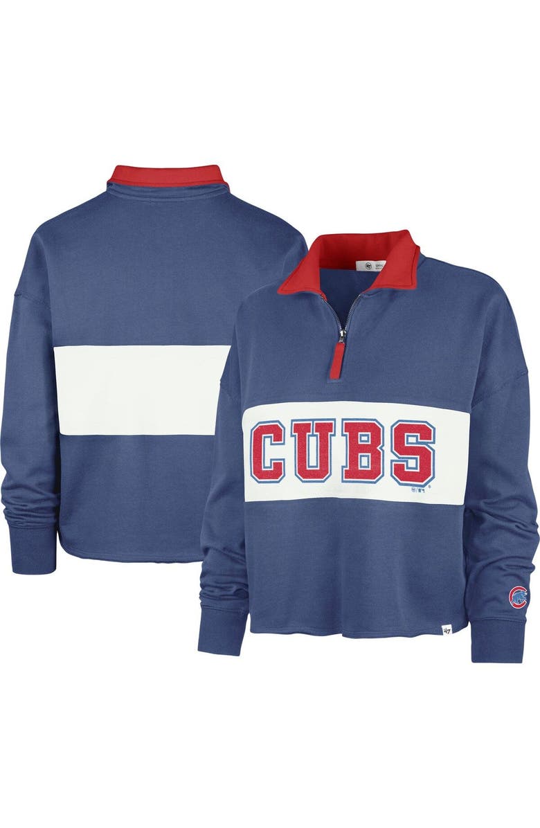 '47 Women's '47 Royal Chicago Cubs Remi Quarter-Zip Cropped Top, Main, color,