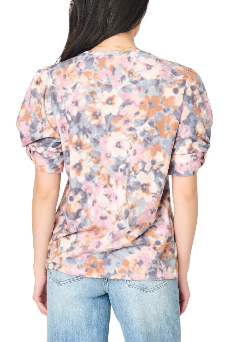 Twist Sleeve Sweater Knit Tee, Alternate, color, NATURAL BLUES FLORAL