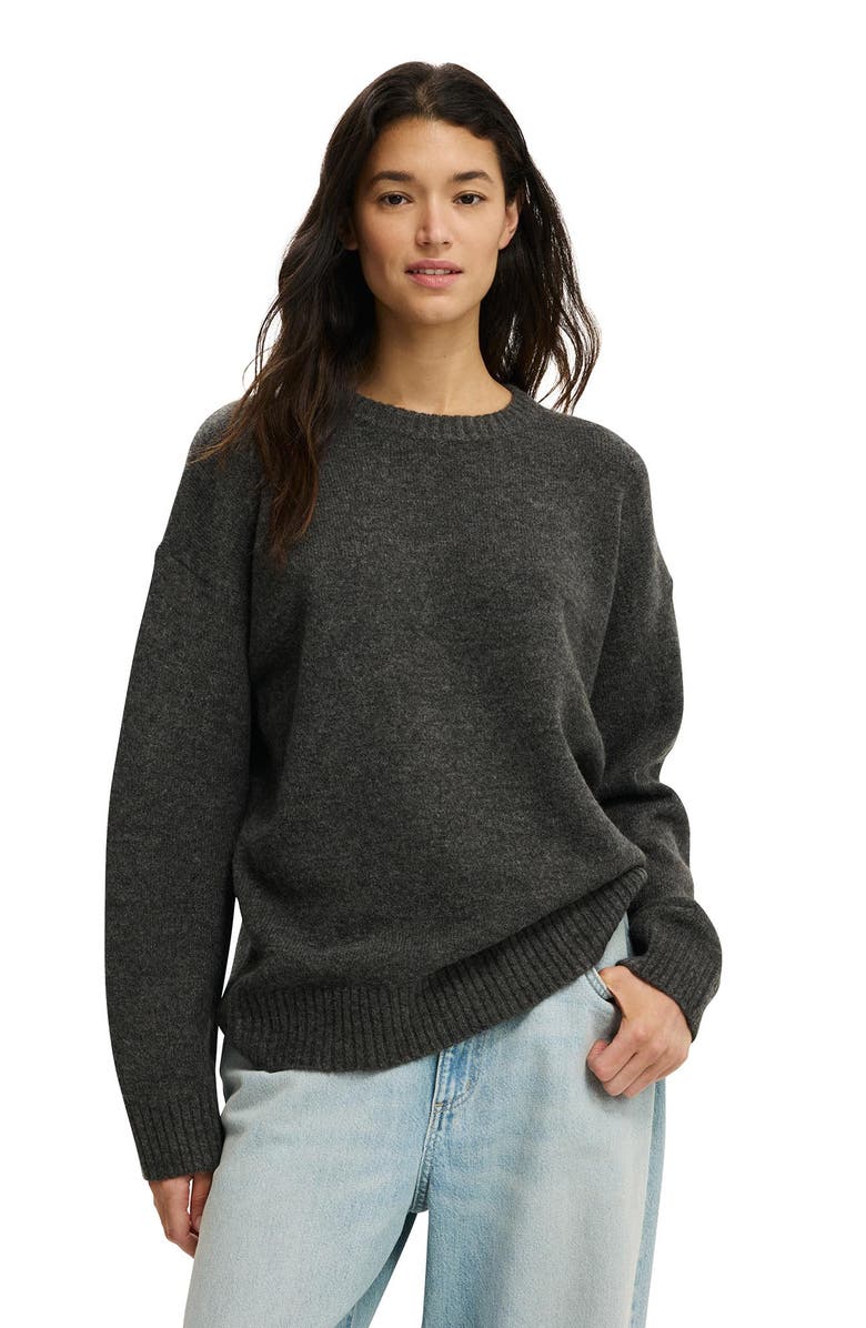 Cotton On Women's Luxe Crew Sweater, Main, color, Charcoal Marle
