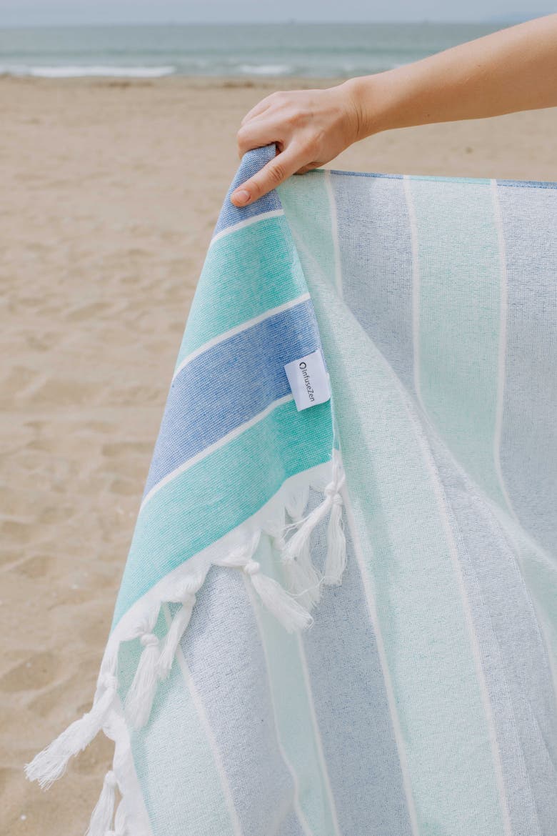 Multi Stripe Terry Cloth Lined Turkish Towel, Alternate, color, Mint and Blue