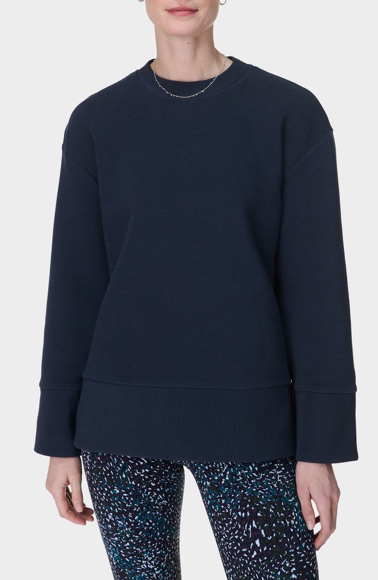 Sweaty Betty Peaceful Ottoman Rib Sweatshirt, Main, color, Navy Blue