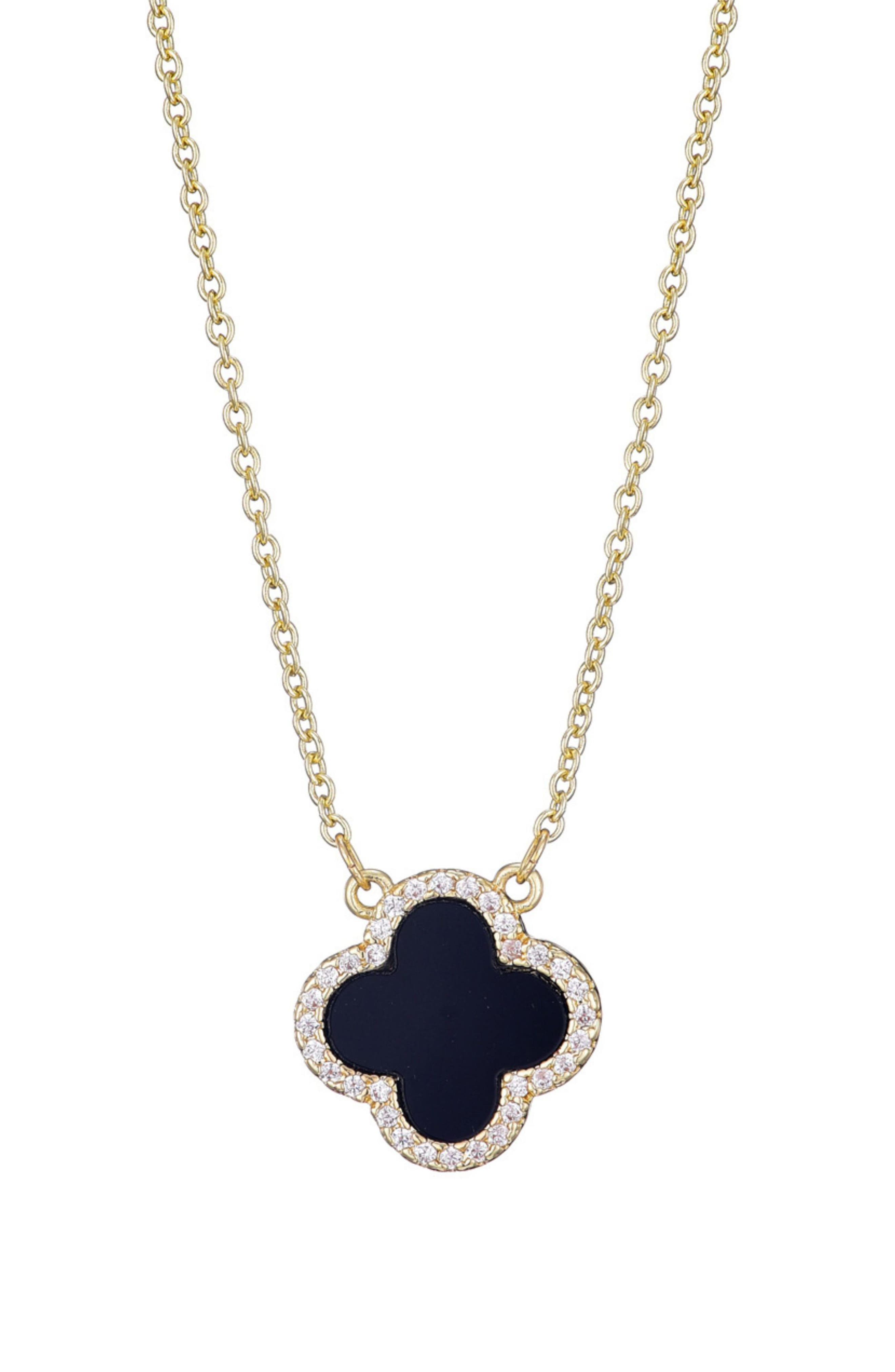 Adornia Cubic Zirconia Halo Black Clover Pendant Necklace