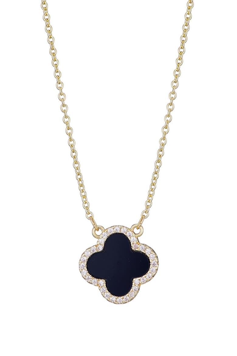 Cubic Zirconia Halo Black Clover Pendant Necklace, Main, color, GOLD-BLACK