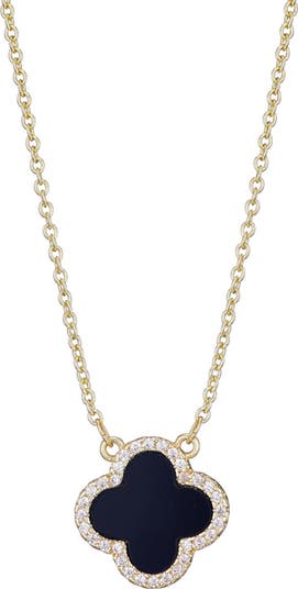 Cubic Zirconia Halo Black Clover Pendant Necklace