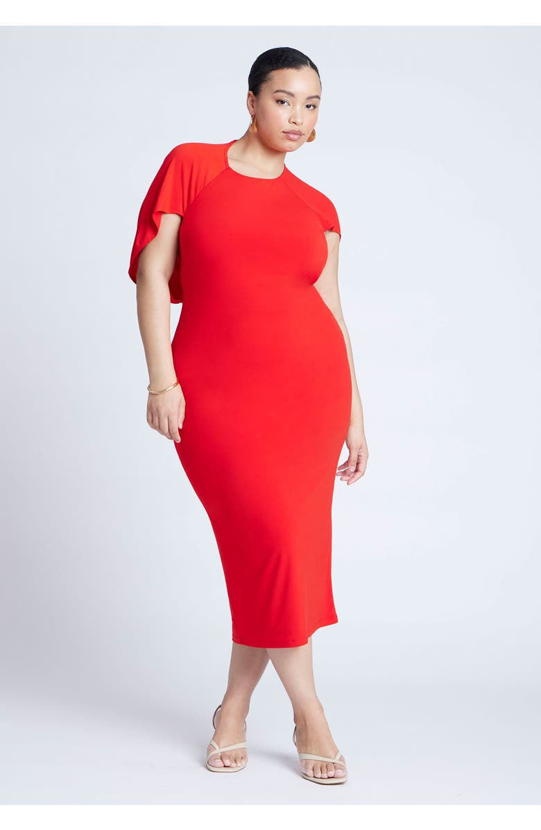 ELOQUII Cutout Back Midi Dress, Alternate, color, High Risk Red