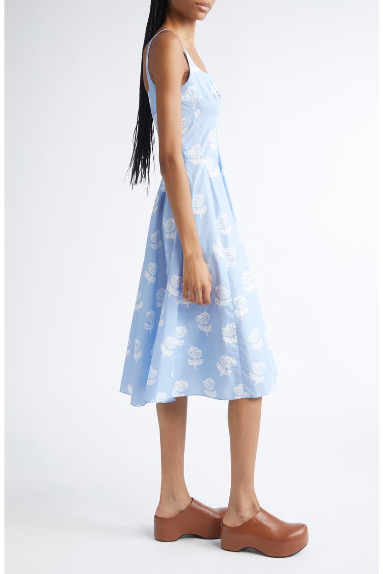 Sprayed Roses Fit & Flare Cotton Poplin Midi Dress, Alternate, color, SRB50 IRIS BLUE