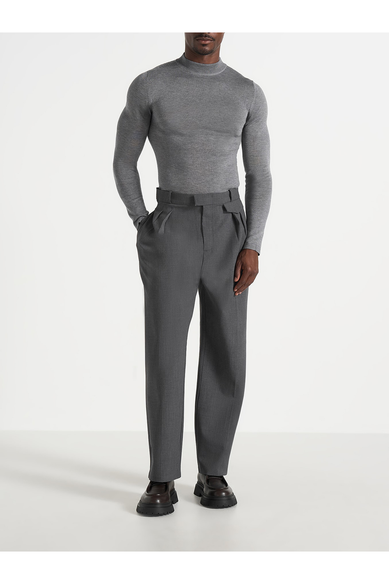 KW003 Fitted High Neck Wool Jumper, Alternate, color, Grey
