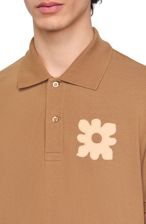 Sandro Polo Shirt With Flower Patch In Nut