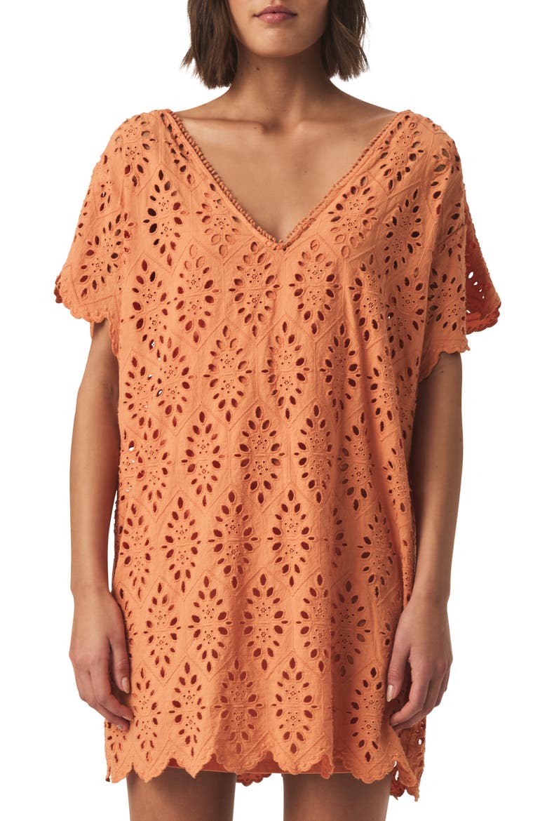 Cotton Eyelet Minidress, Alternate, color, ORANGE TIGER
