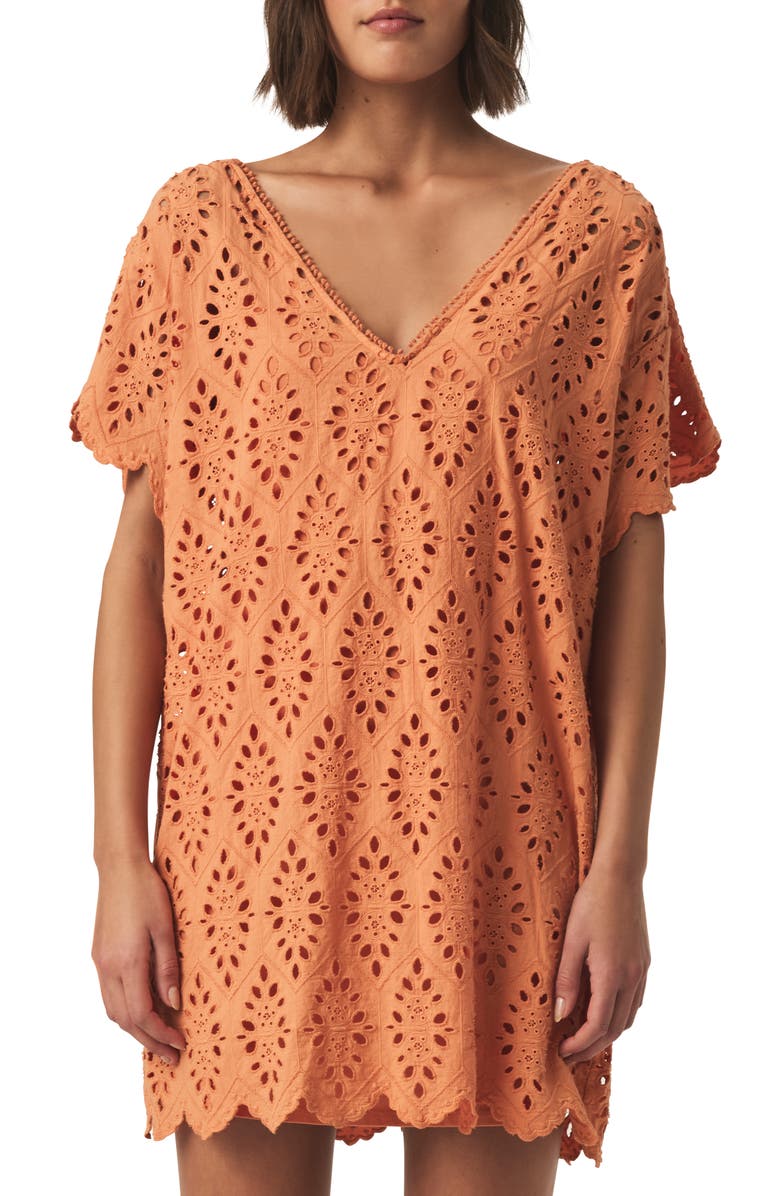 Splendid Cotton Eyelet Minidress, Alternate, color, Orange Tiger
