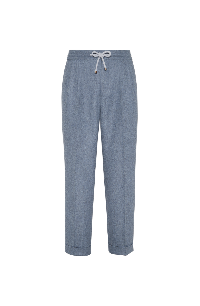Brunello Cucinelli Trousers with double pleats and drawstring, Main, color, Denim