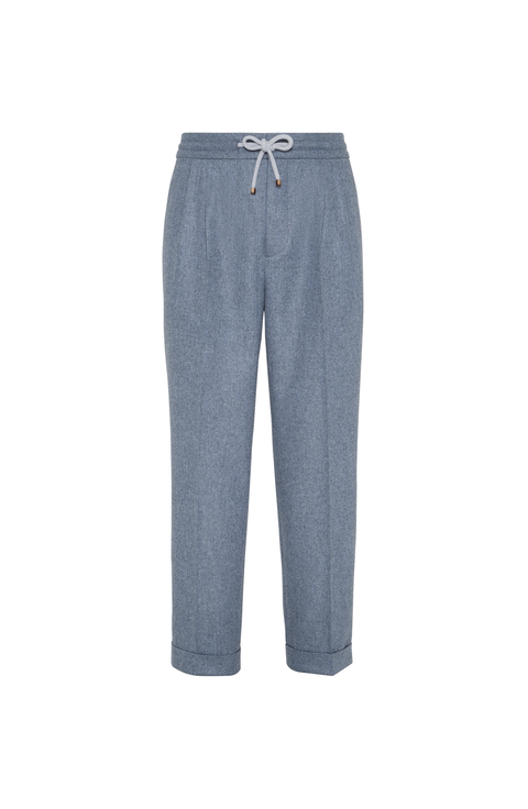 Trousers with double pleats and drawstring
