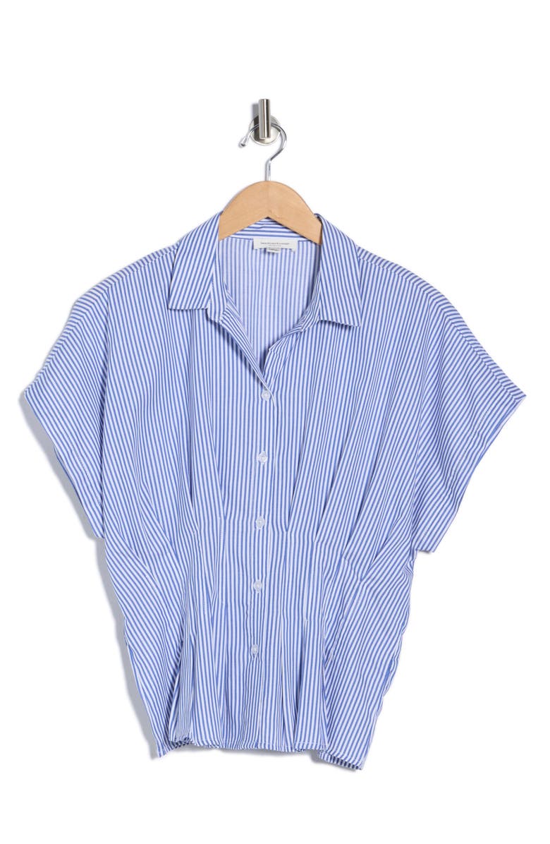 beachlunchlounge Raven Stripe Short Sleeve Button-Up Shirt, Main, color, Blue Stone
