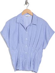 beachlunchlounge Raven Stripe Short Sleeve Button-Up Shirt