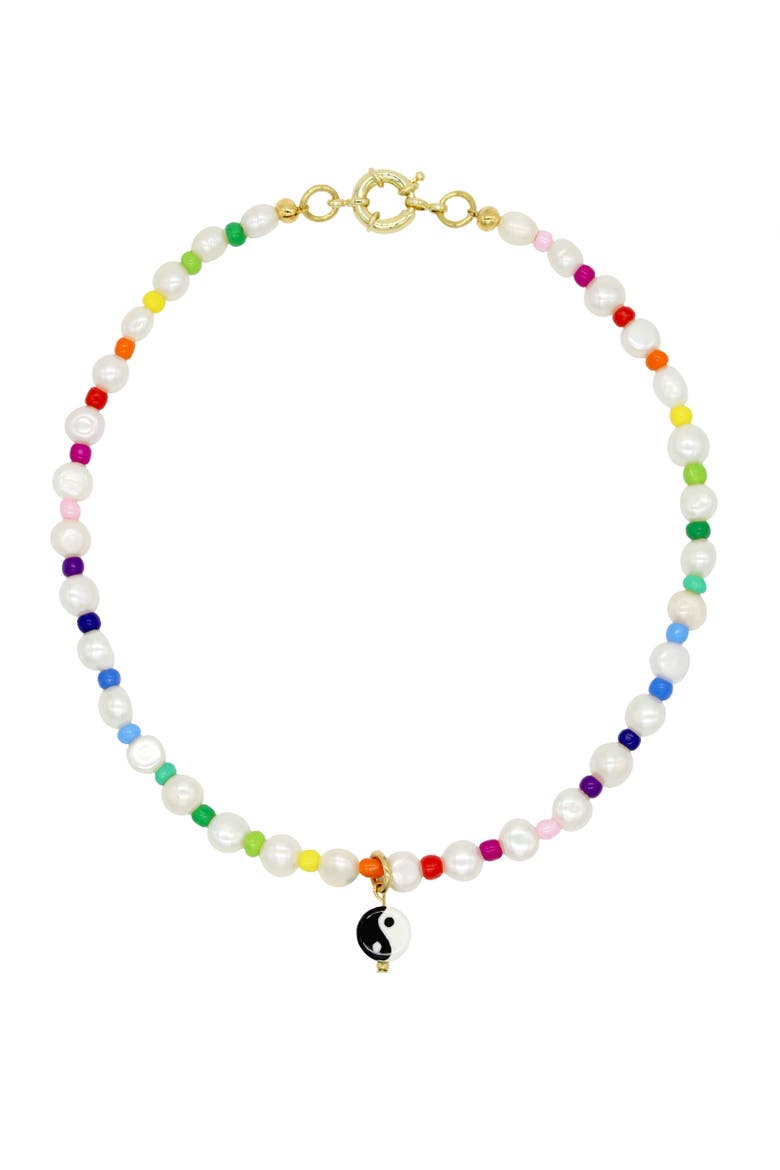 Pearl Necklace With Yin Yang Charm, Main, color, Multi Colored