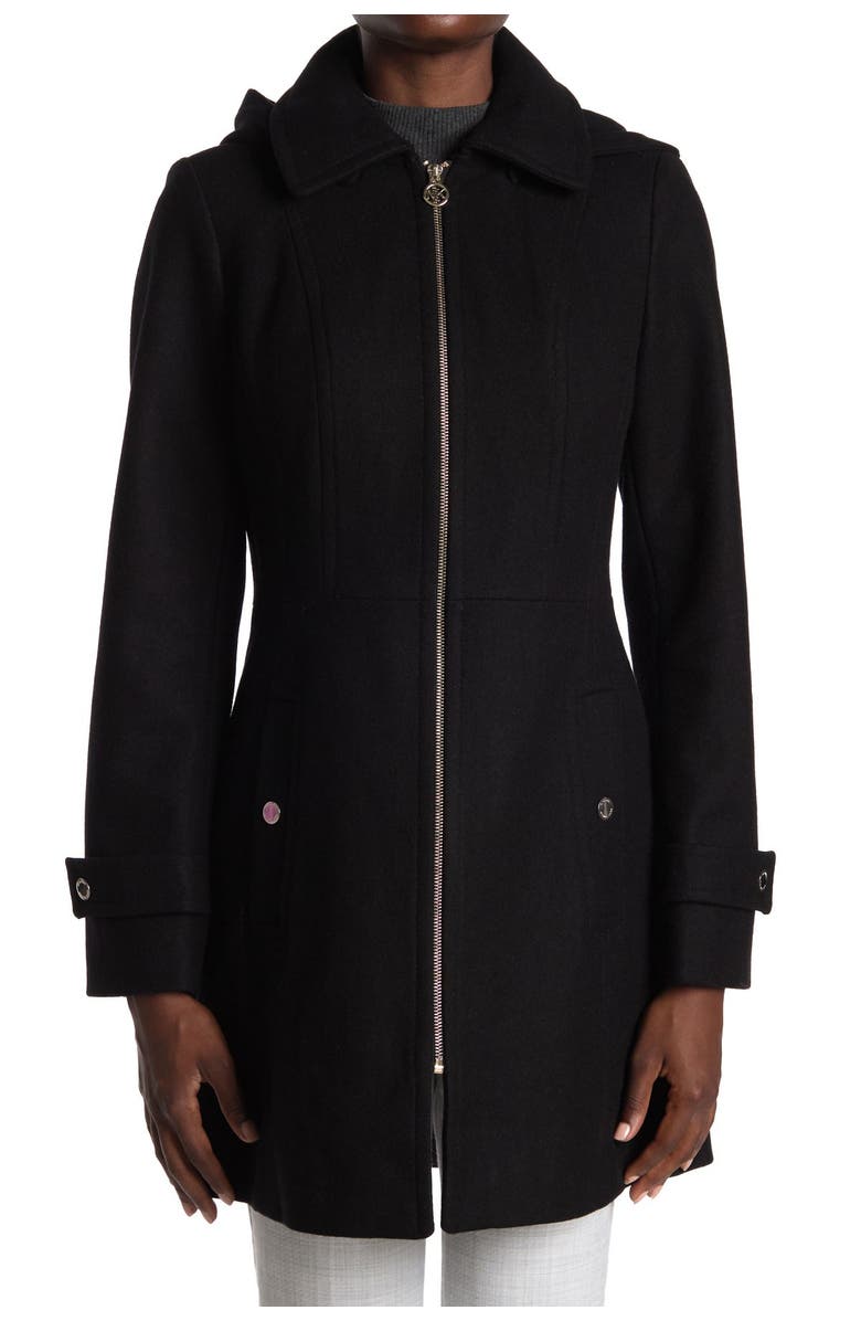 Michael Kors Zip Front Wool Blend Hooded Coat, Main, color, 